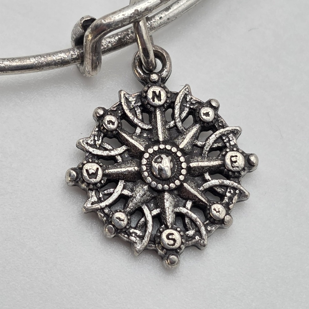 ALEX & ANI 'Compass' Charm Bangle Bracelet Rafaelian Silver Finish‎ Made In USA